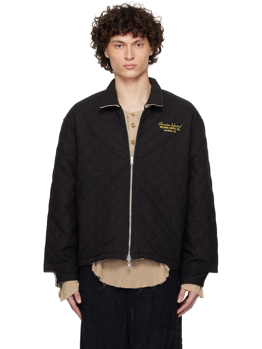 Black & Beige Bloomstein Quilted Reversible Jacket - 1