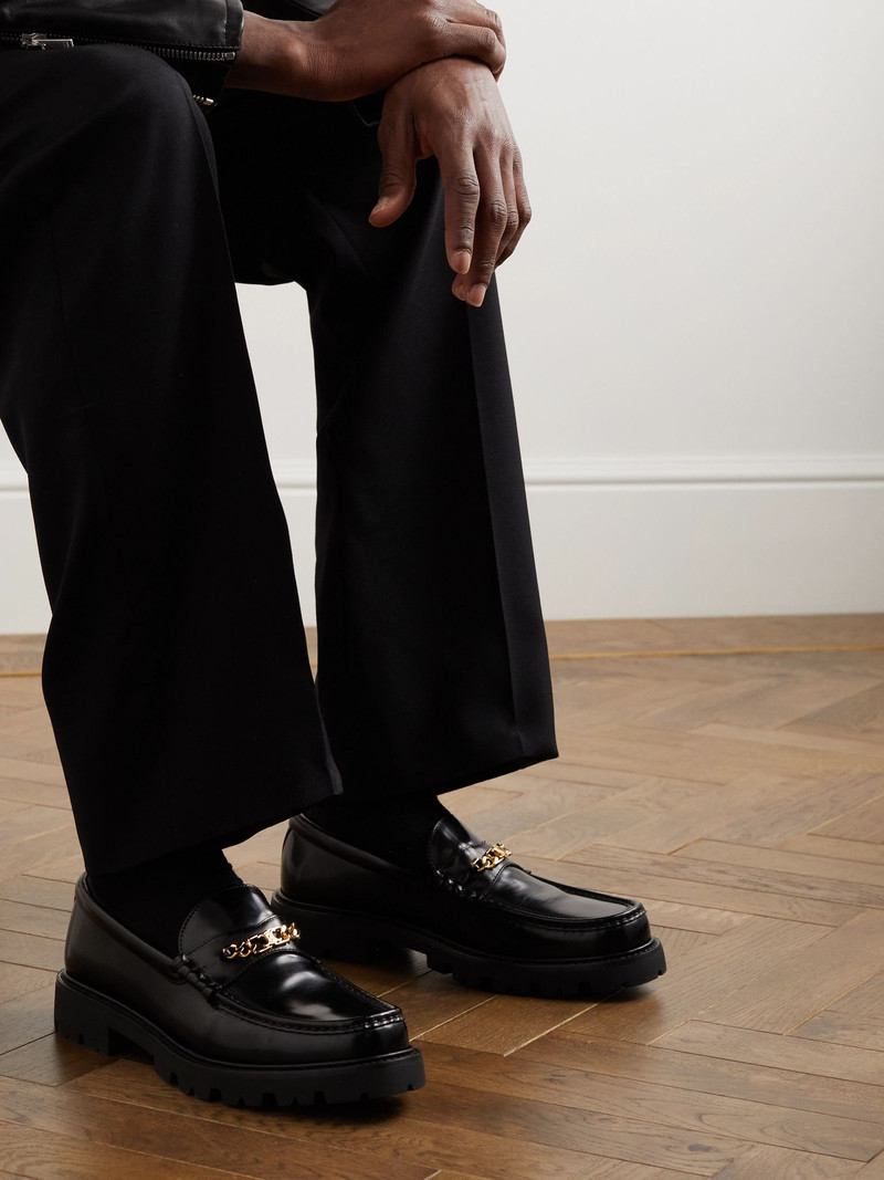 CELINE Triomphe Embellished Leather Loafers Black outlook