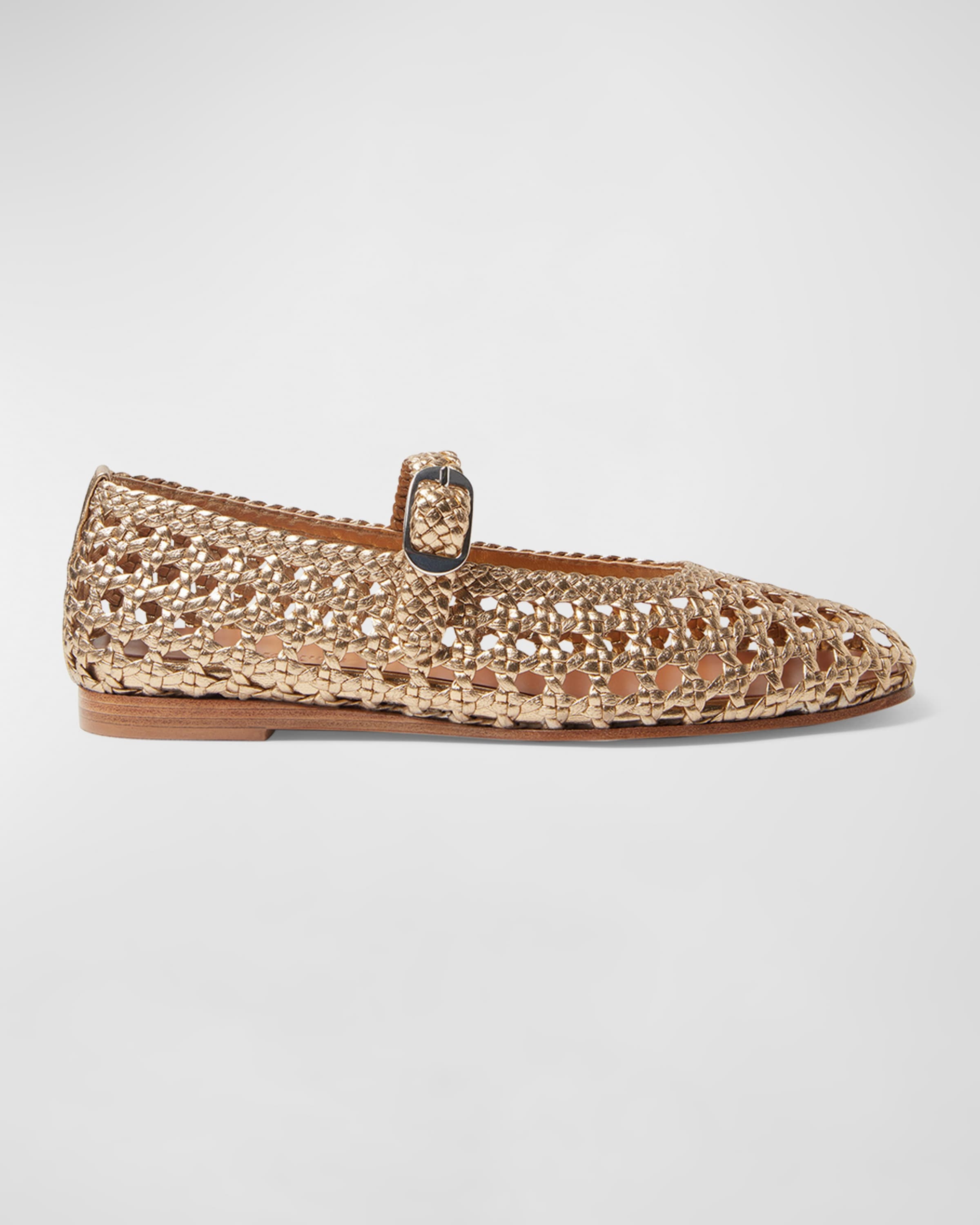 Woven Leather Mary Jane Ballerina Flats - 1