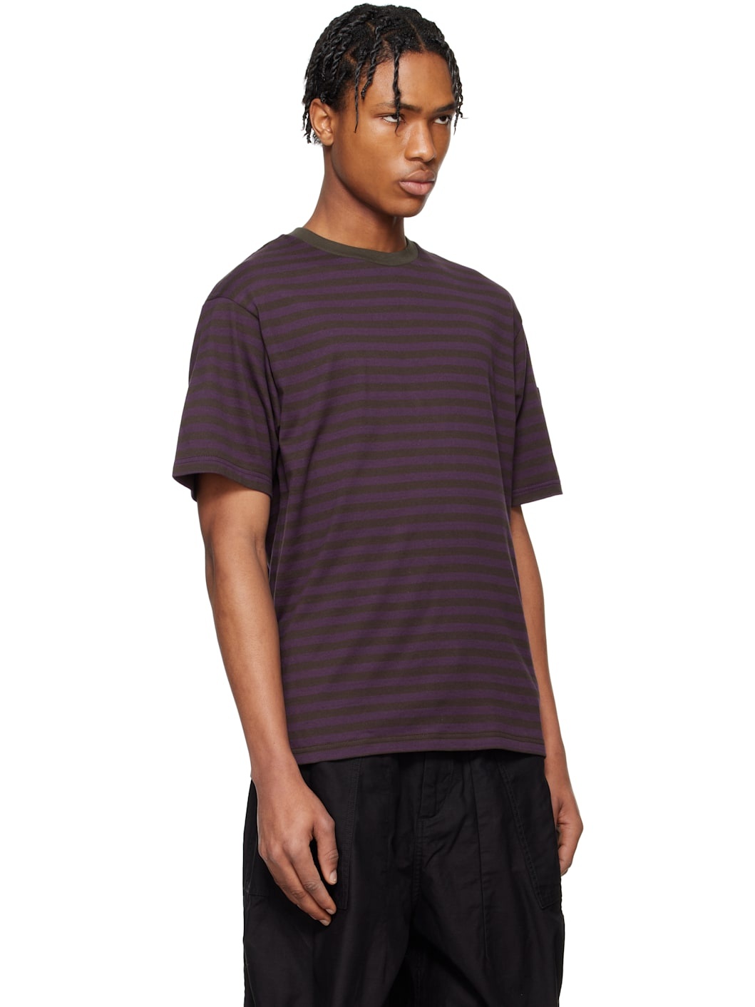 Purple & Black Cotton Stripe T-shirt - 2