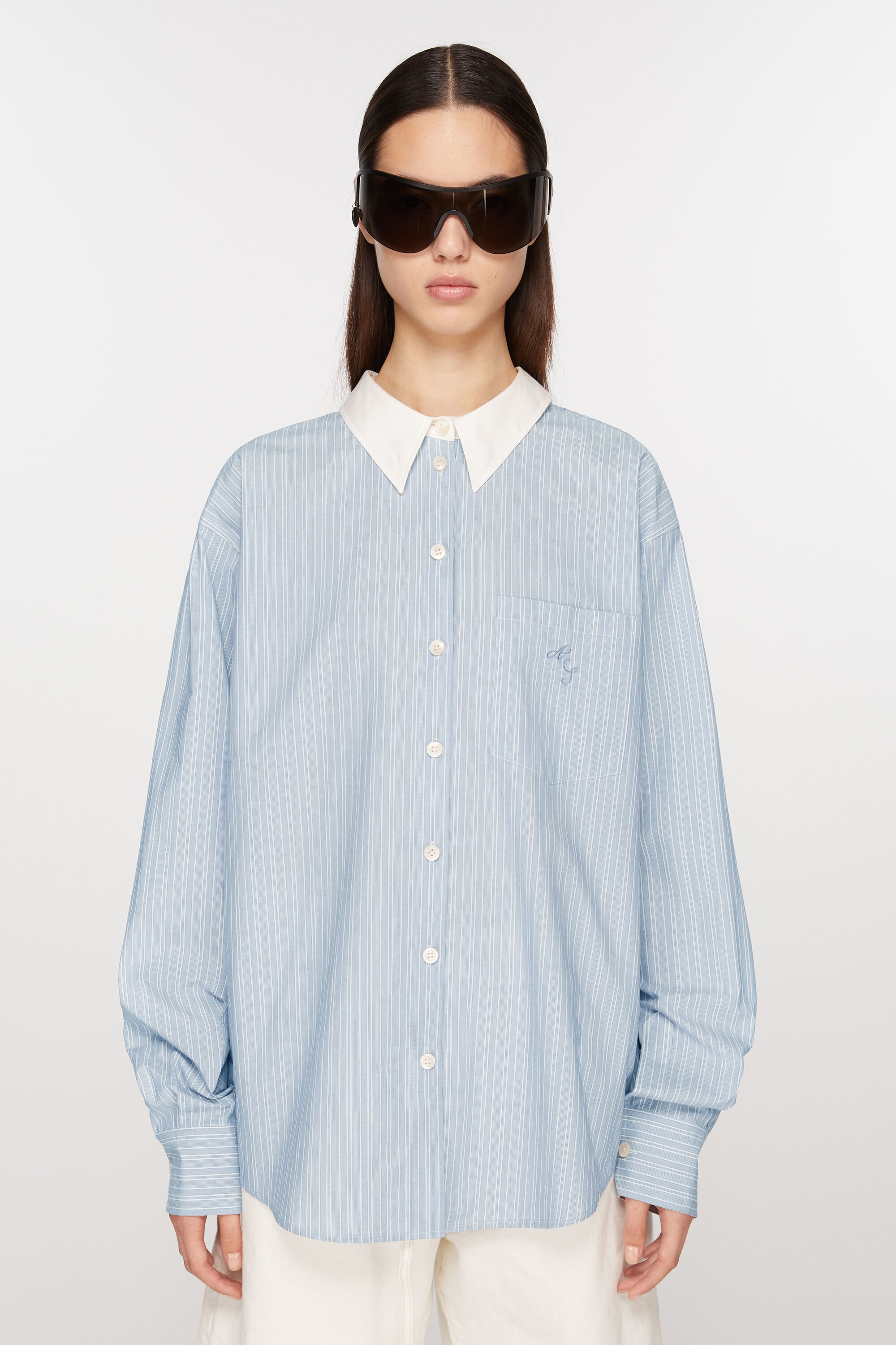Stripe button-up shirt - Blue/white - 2