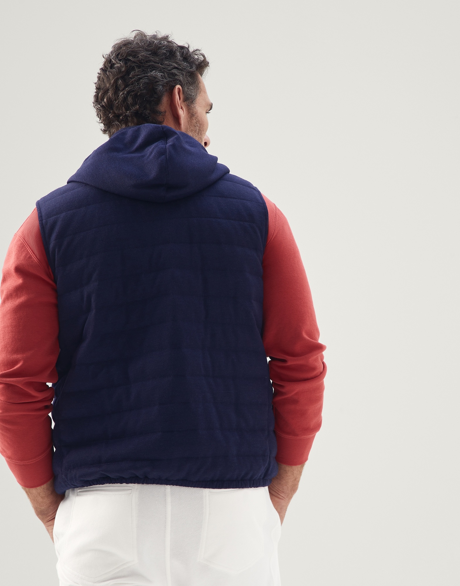 Virgin wool and cashmere knit lightweight down vest with detachable hood - 2