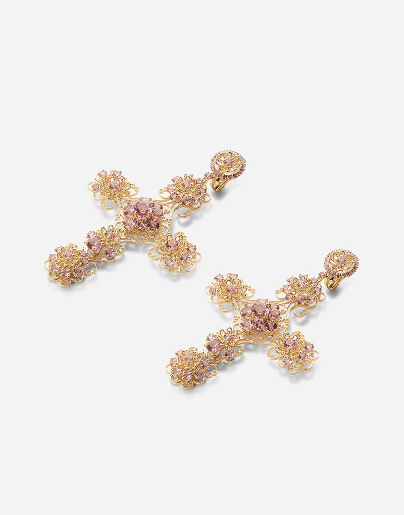 Dolce & Gabbana Pizzo earrings in yellow 18kt gold with pink tourmalines outlook