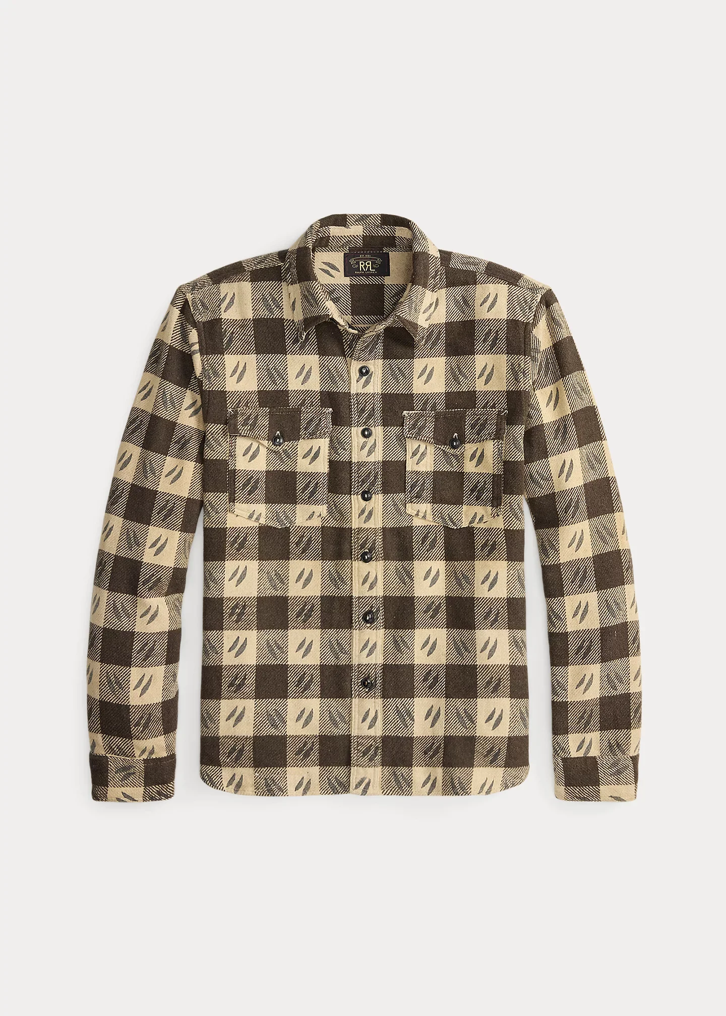 Leaf-Print Checked Twill Workshirt - 1