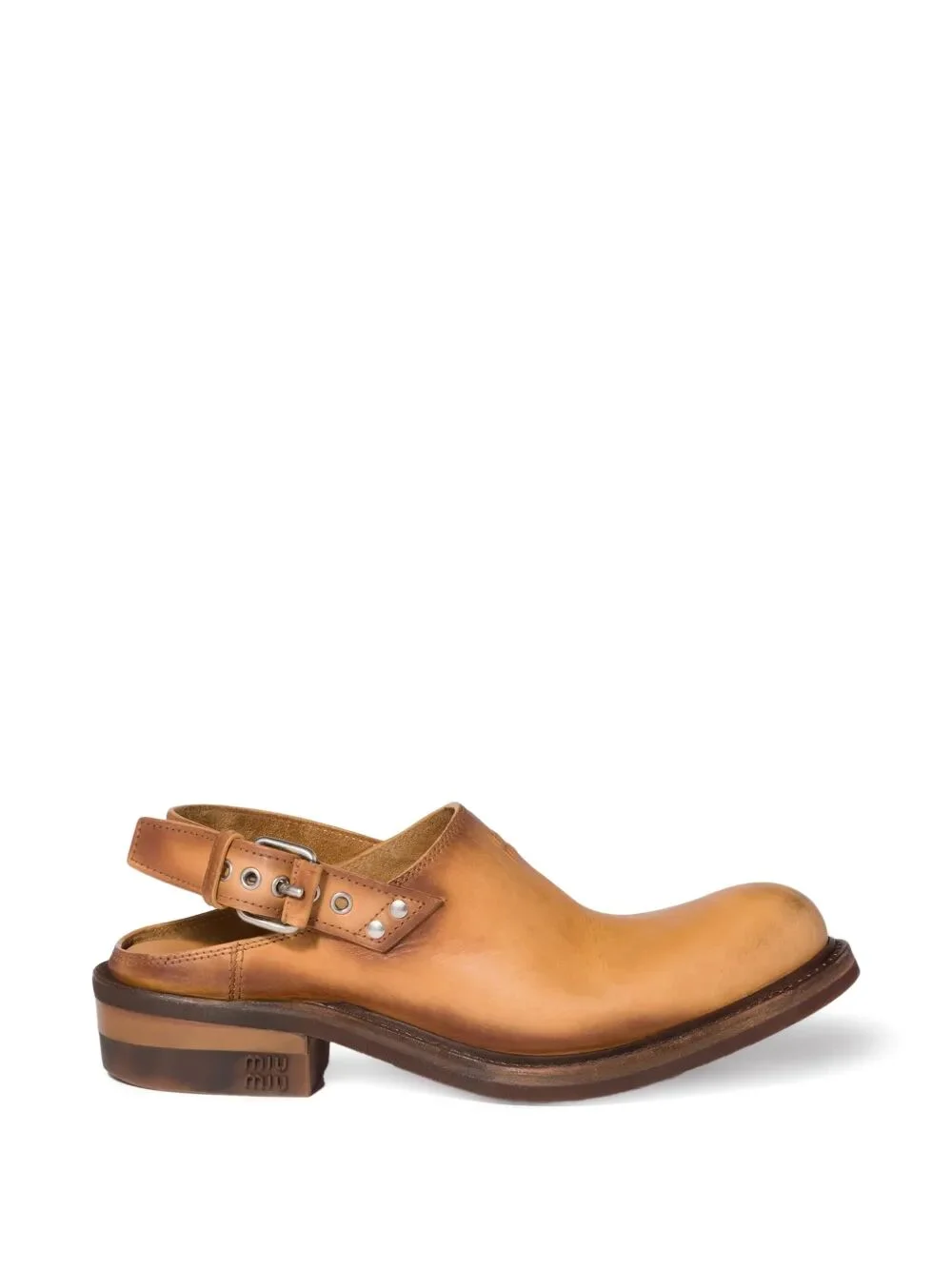 Miu Miu Women Foule Antiqued Leather Mules - 1