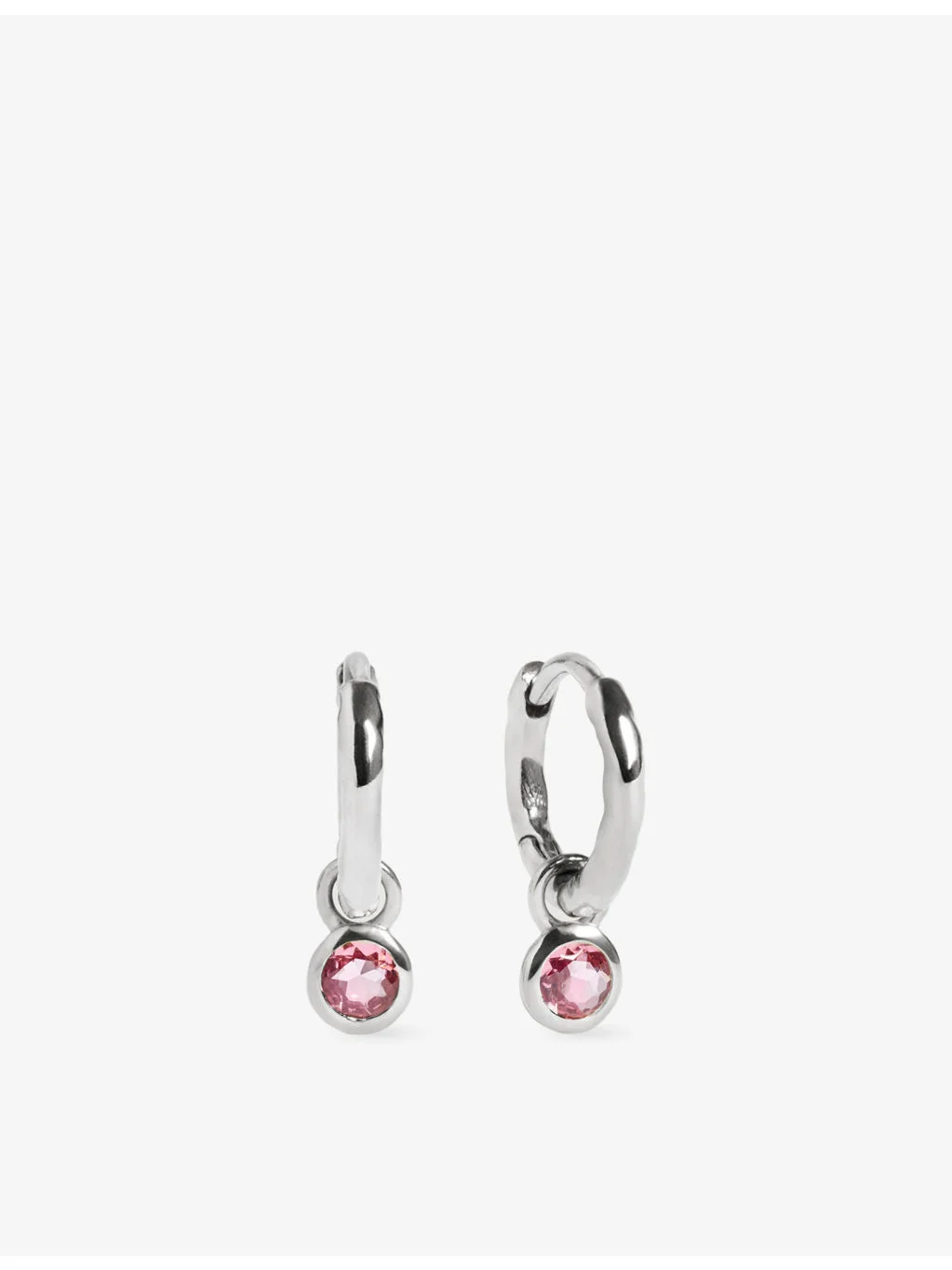 October Birthstone Sterling-Silver and Pink Tourmaline Huggie Earrings - 1