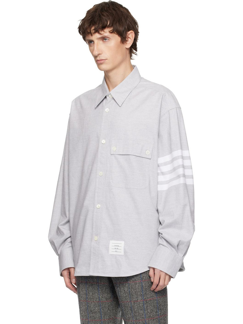 Thom Browne Gray Woven Flannel 4-Bar Oversized Shirt outlook