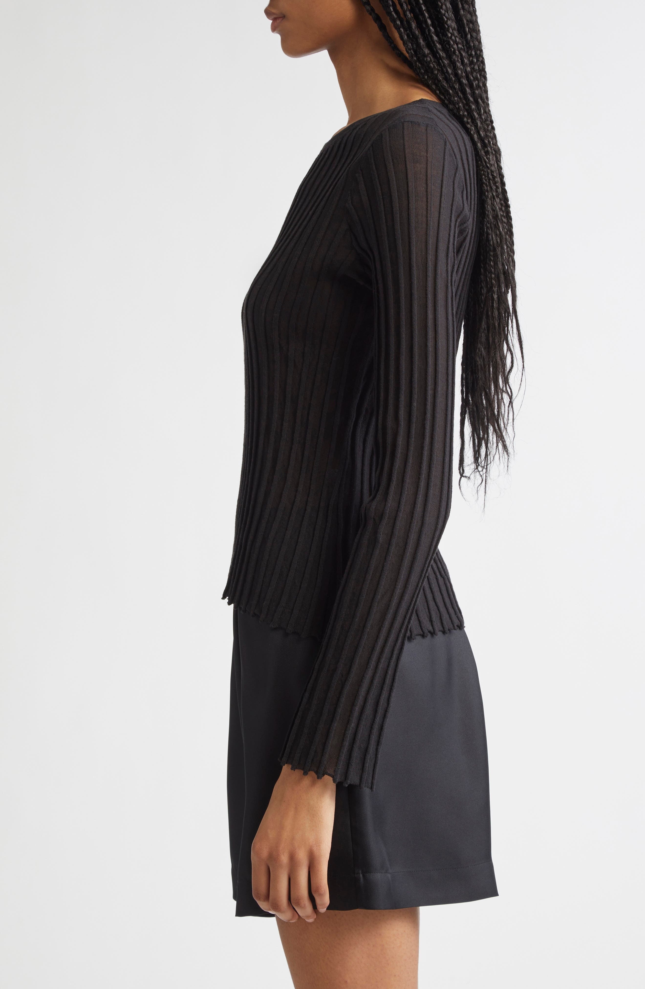 LOULOU DE SAISON Mabille Rib Long Sleeve Top in Black at Nordstrom - 4