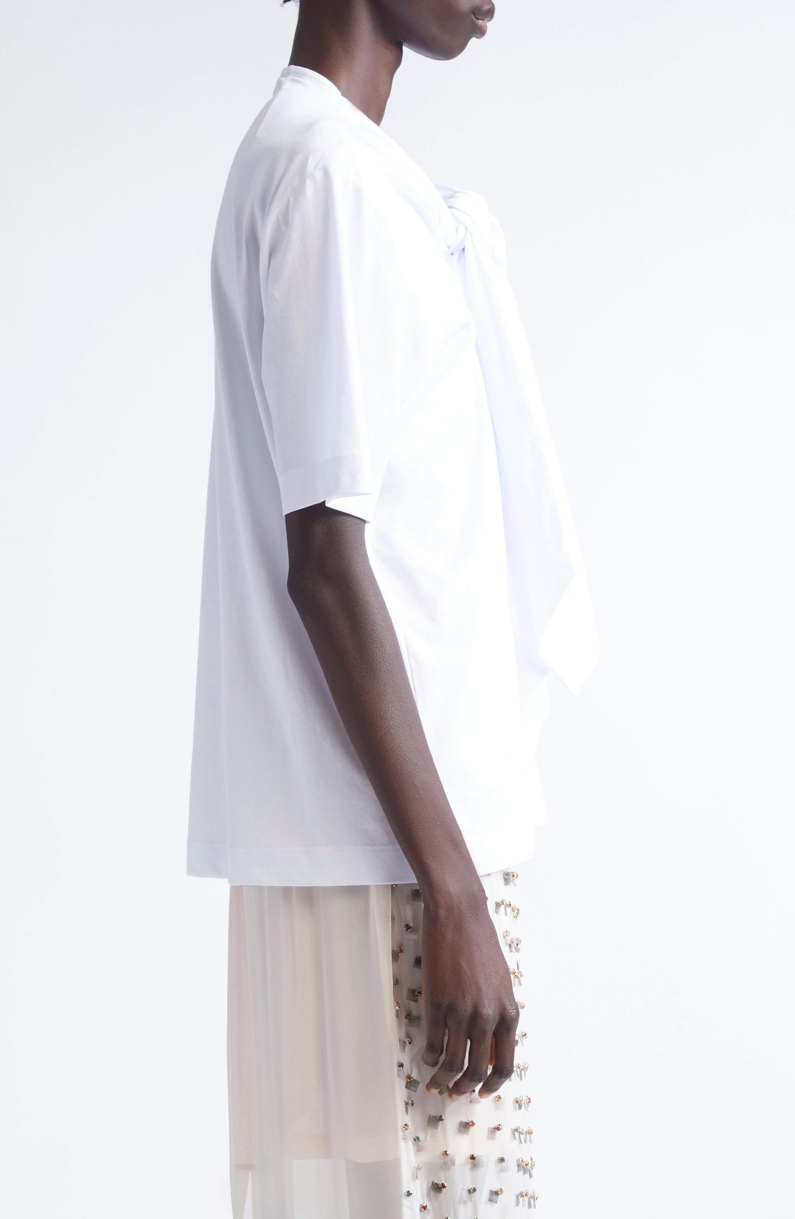 Dries Van Noten Hebitta Bow Neck Short Sleeve T-Shirt in White at Nordstrom - 4