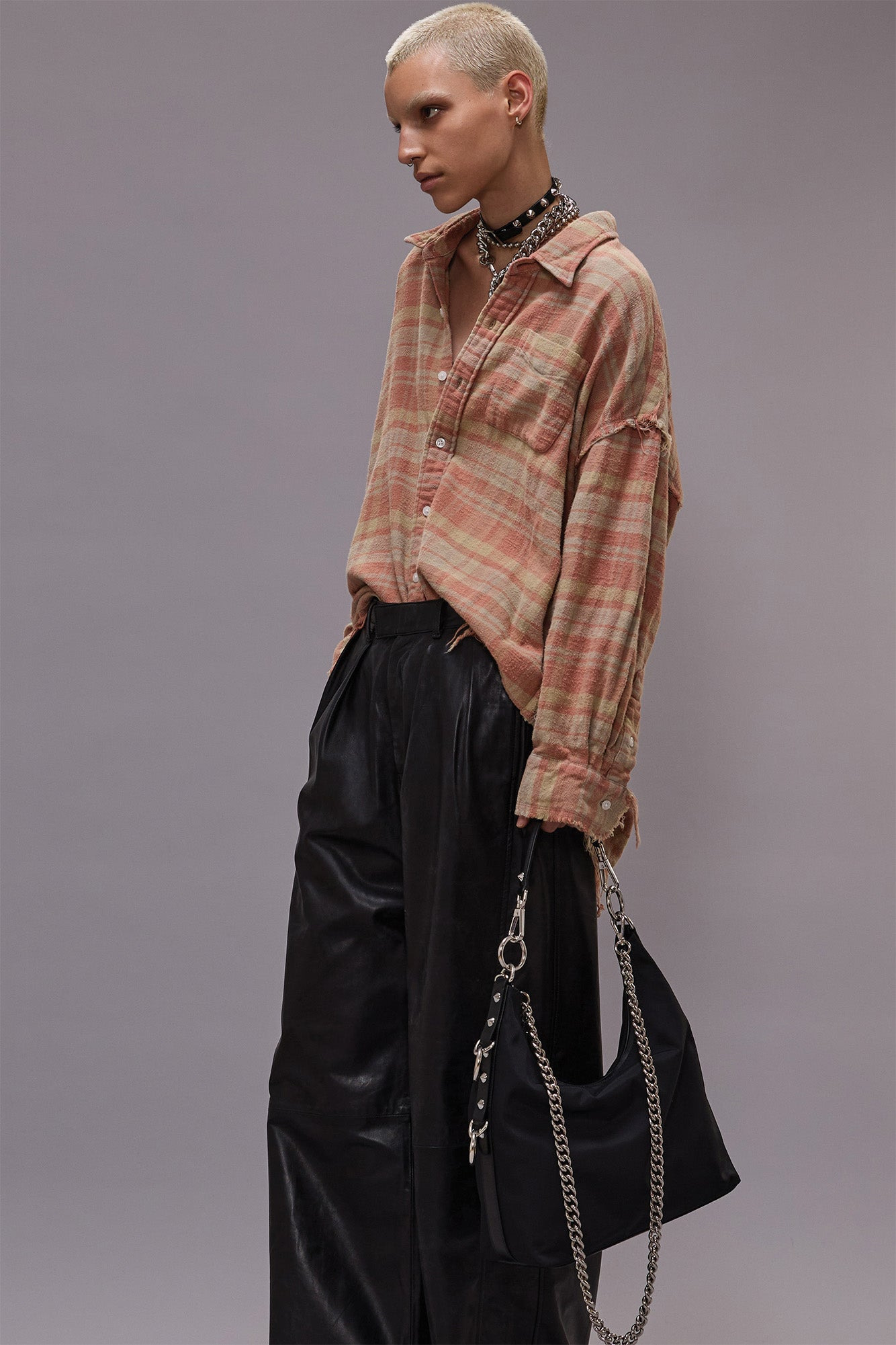 SHREDDED SEAM DROP NECK SHIRT - WASHED - 1