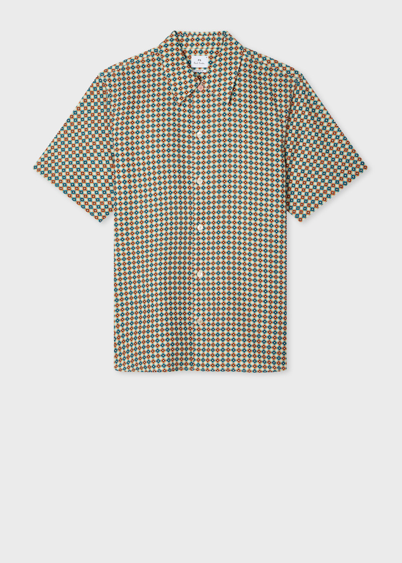 Ecru 'Geo Tile' Print Lyocell-Cotton Shirt 1
