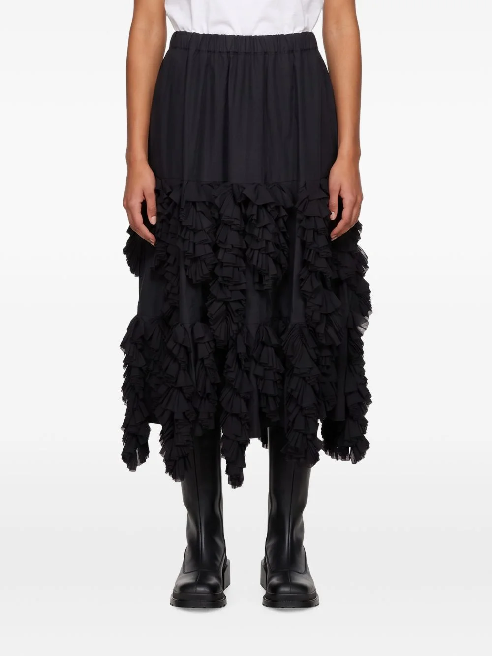 ruffled asymmetric midi skirt - 1