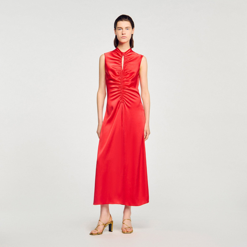 Sandro DRAPED SATIN-EFFECT DRESS outlook