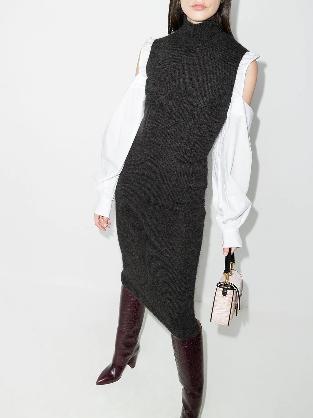 roll-neck sleeveless knitted dress - 2