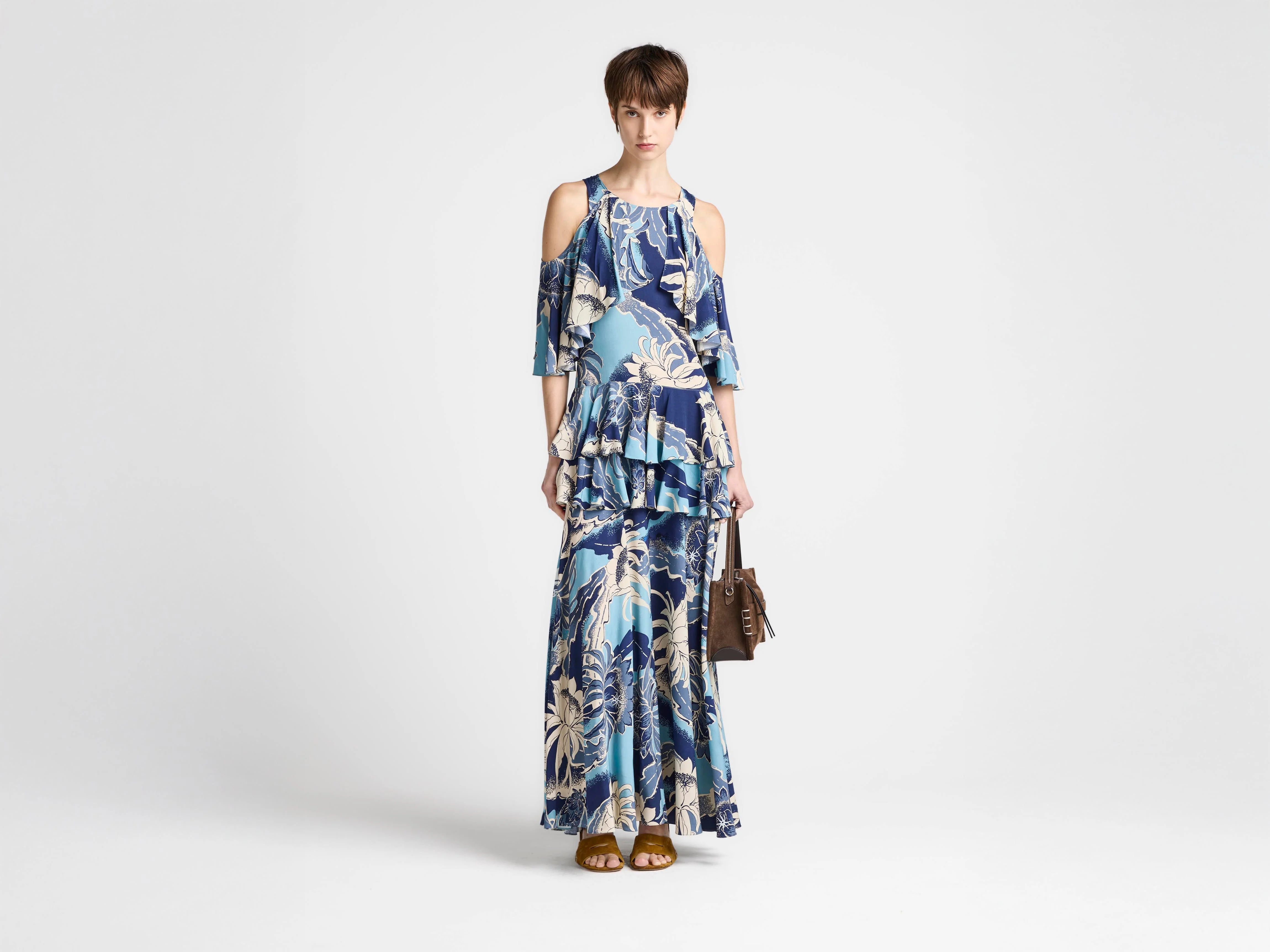 WOMENS RUFFLE DRESS IN SAPPHIRE BLUE - 1