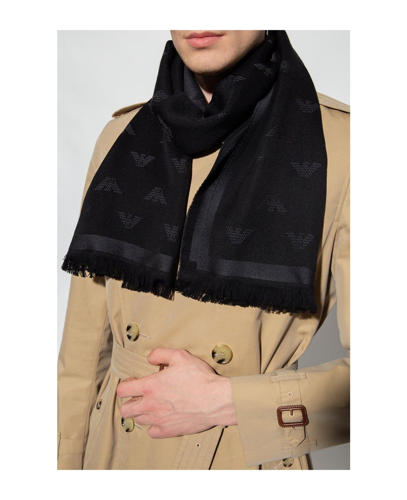Logo Embroidered Frayed Edge Knitted Scarf - 2