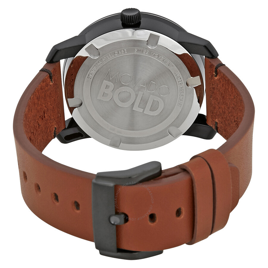 Movado - Movado Bold Grey Sunray Dial Cognac Leather Men's Watch 3600442 - 3