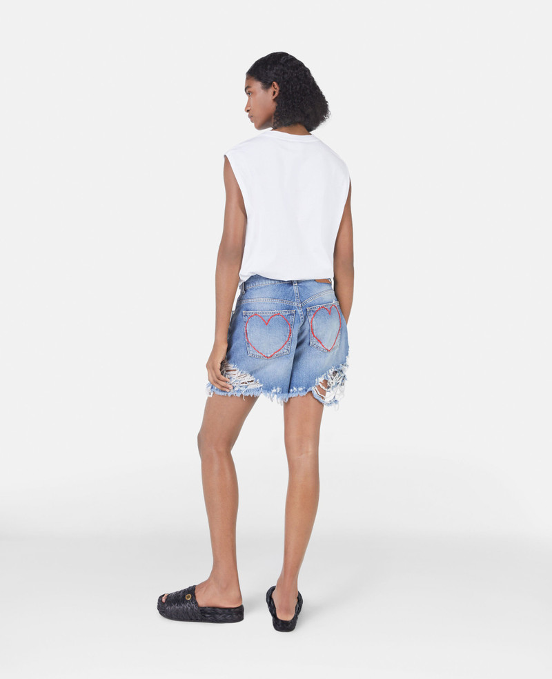 Stella McCartney Heart Embroidery Distressed Denim Shorts outlook