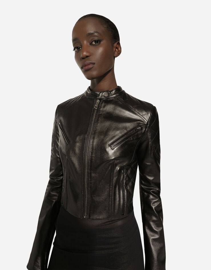 Short leather biker jacket - 5