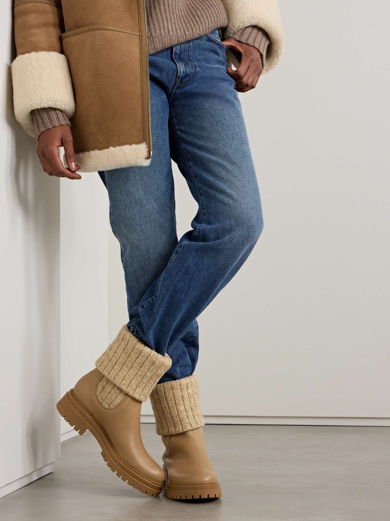 Chalet leather and ribbed-knit ankle boots - 2
