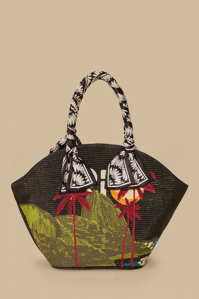 Black Copacabana Raffia Shell Tote 1
