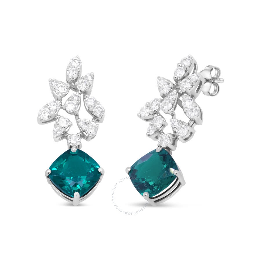 Haus Of Brilliance - Haus of Brilliance 18K White Gold 1 1/10 Cttw Diamond and 7.9 x 7.7mm Green Emerald Drop Earrings (G - 4