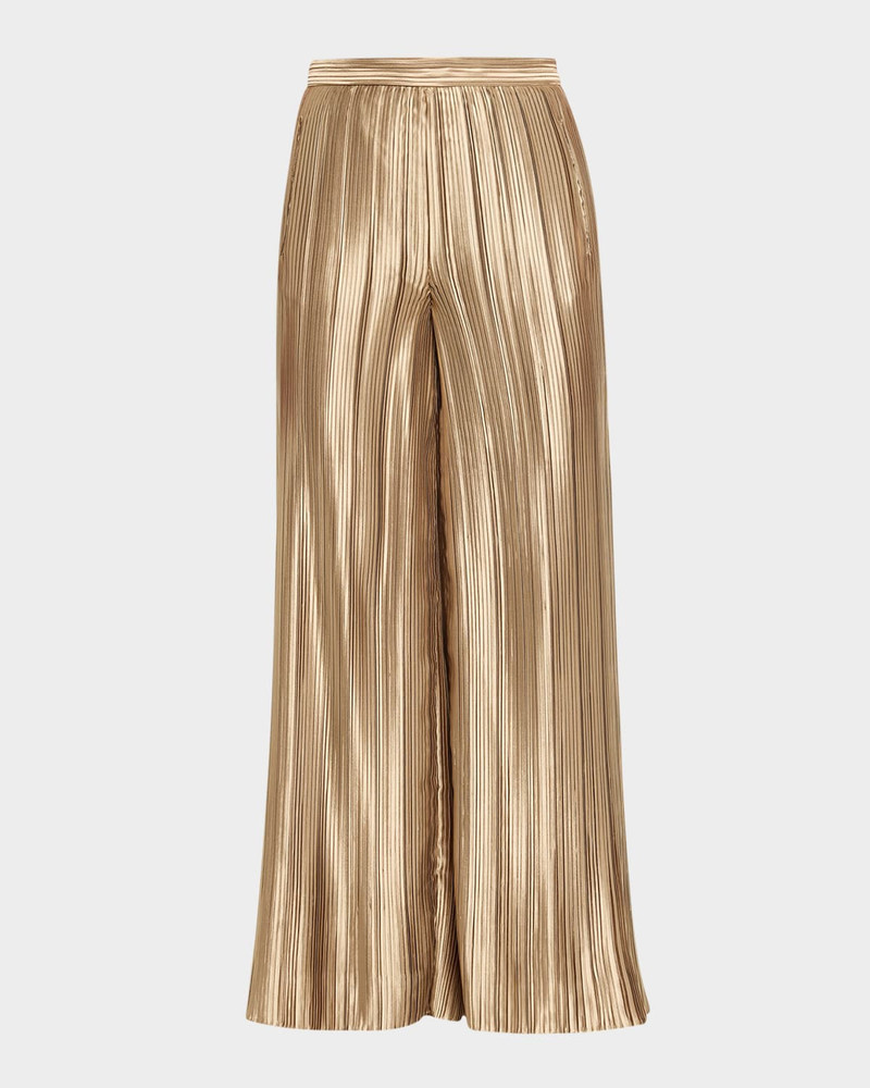 Metallic Plisse Satin Wide-Leg Pants 1