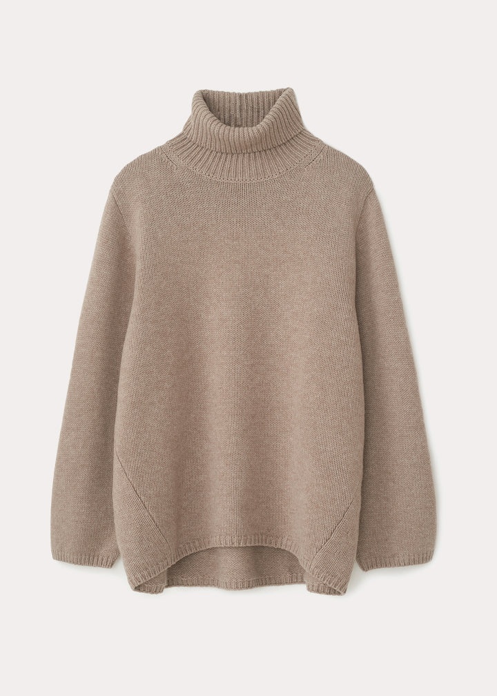 Wool cashmere turtleneck beige mélange - 1