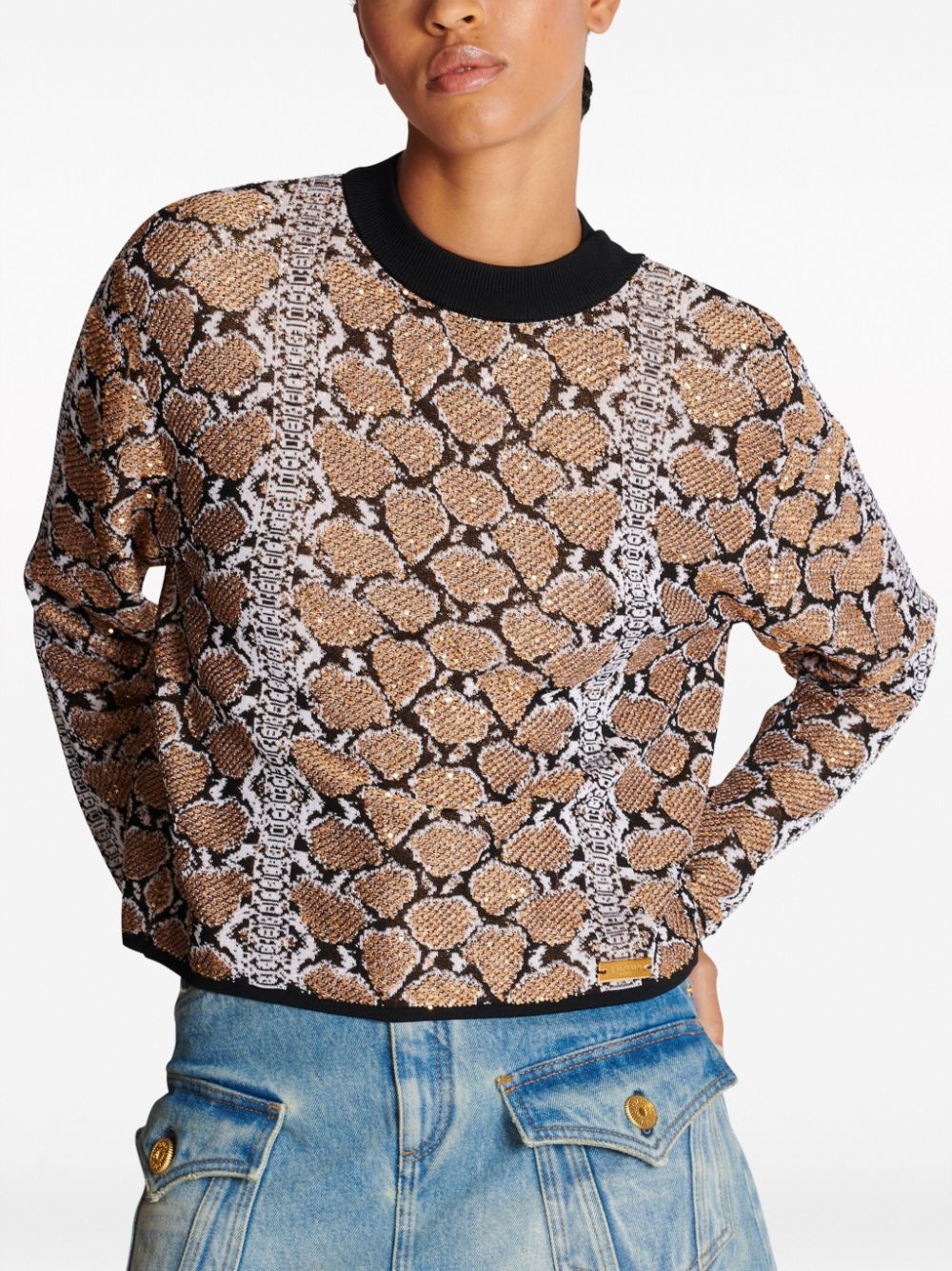 snakeskin-jacquard jumper - 5