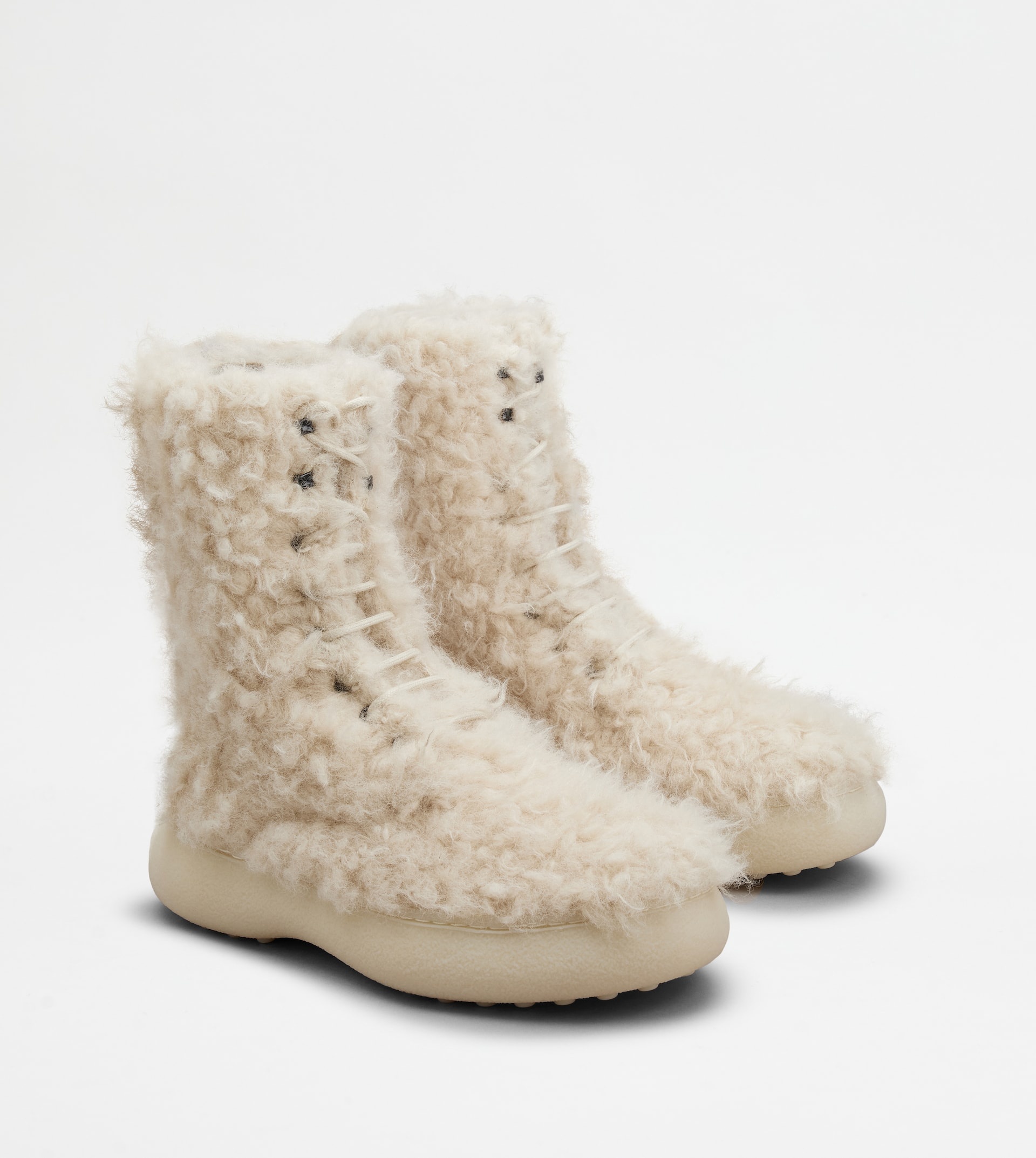 TOD'S W. G. LACE-UP ANKLE BOOTS IN FAUX FUR - WHITE - 3