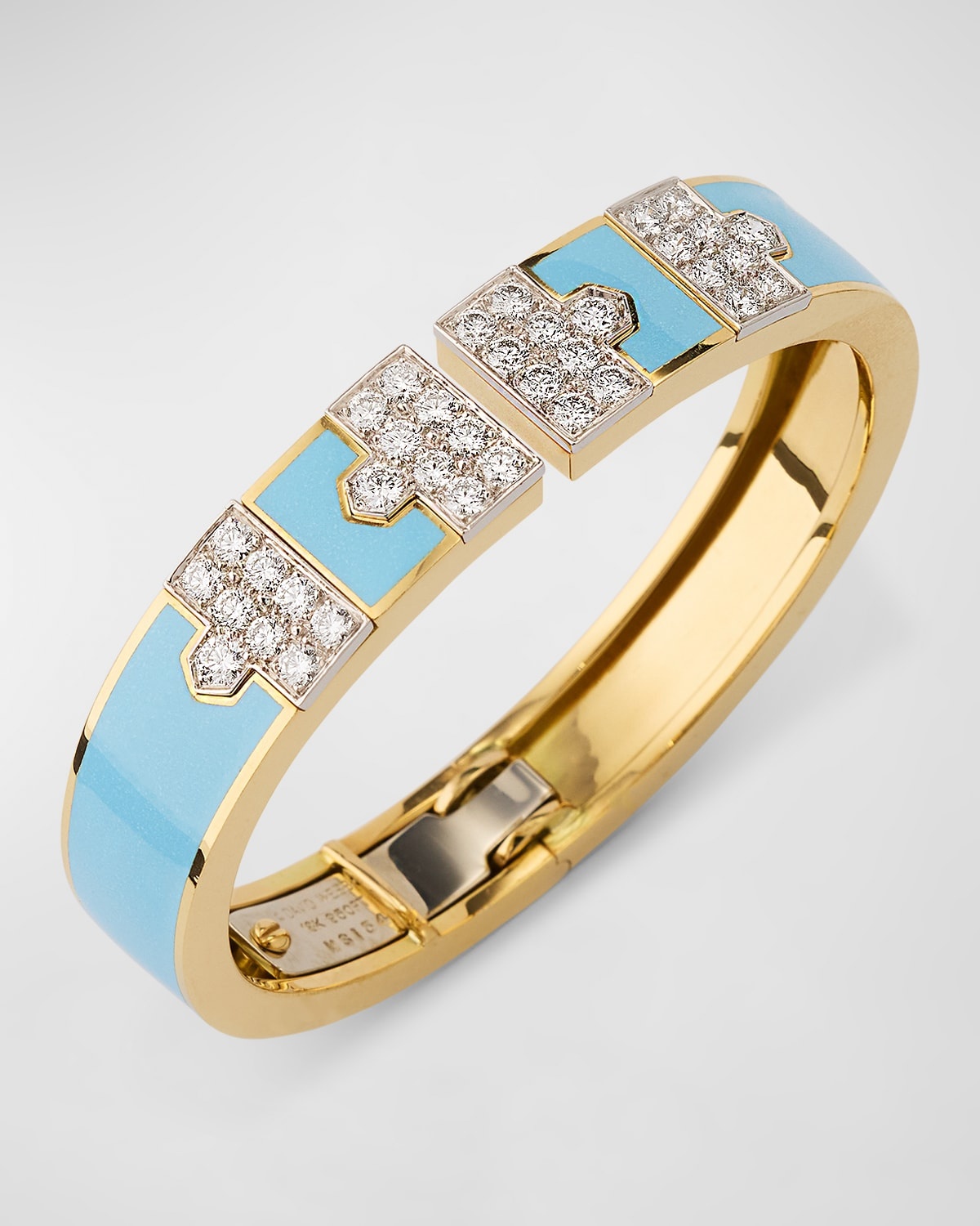 18K Yellow Gold and Platinum Lane Bracelet with Light Blue Enamel - 3