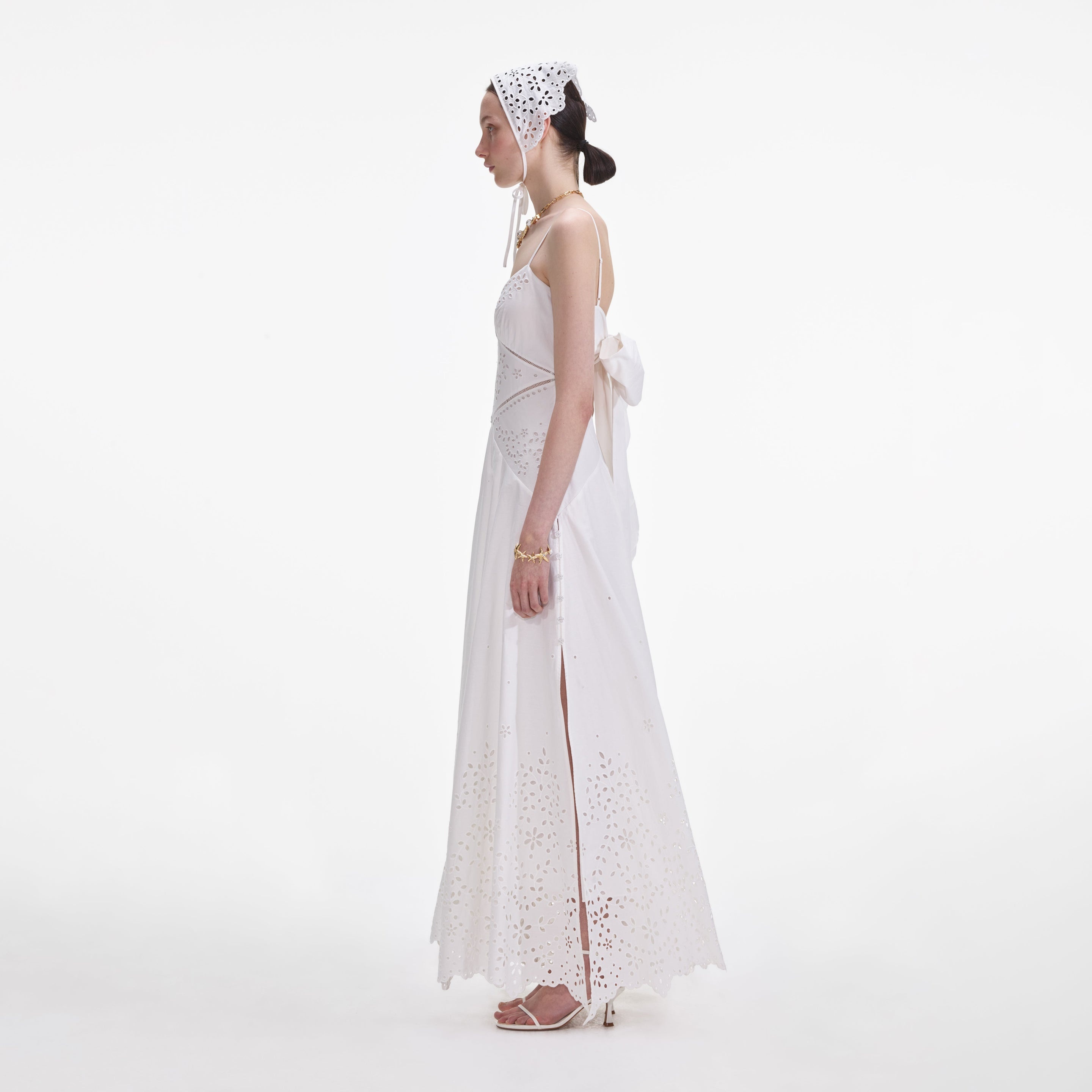 White Cotton Embroidered Maxi Dress - 2