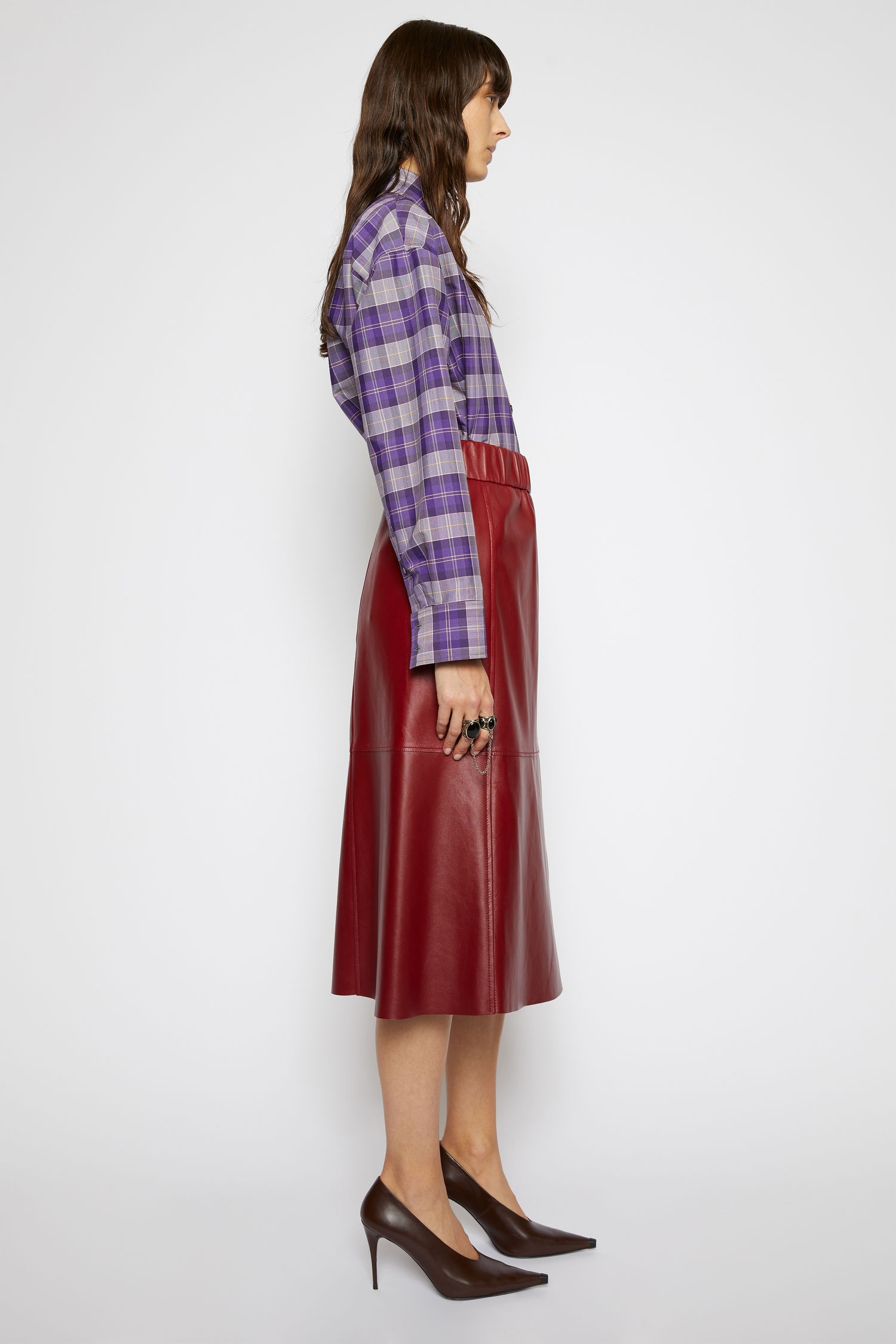 Leather wrap skirt wine red - 3