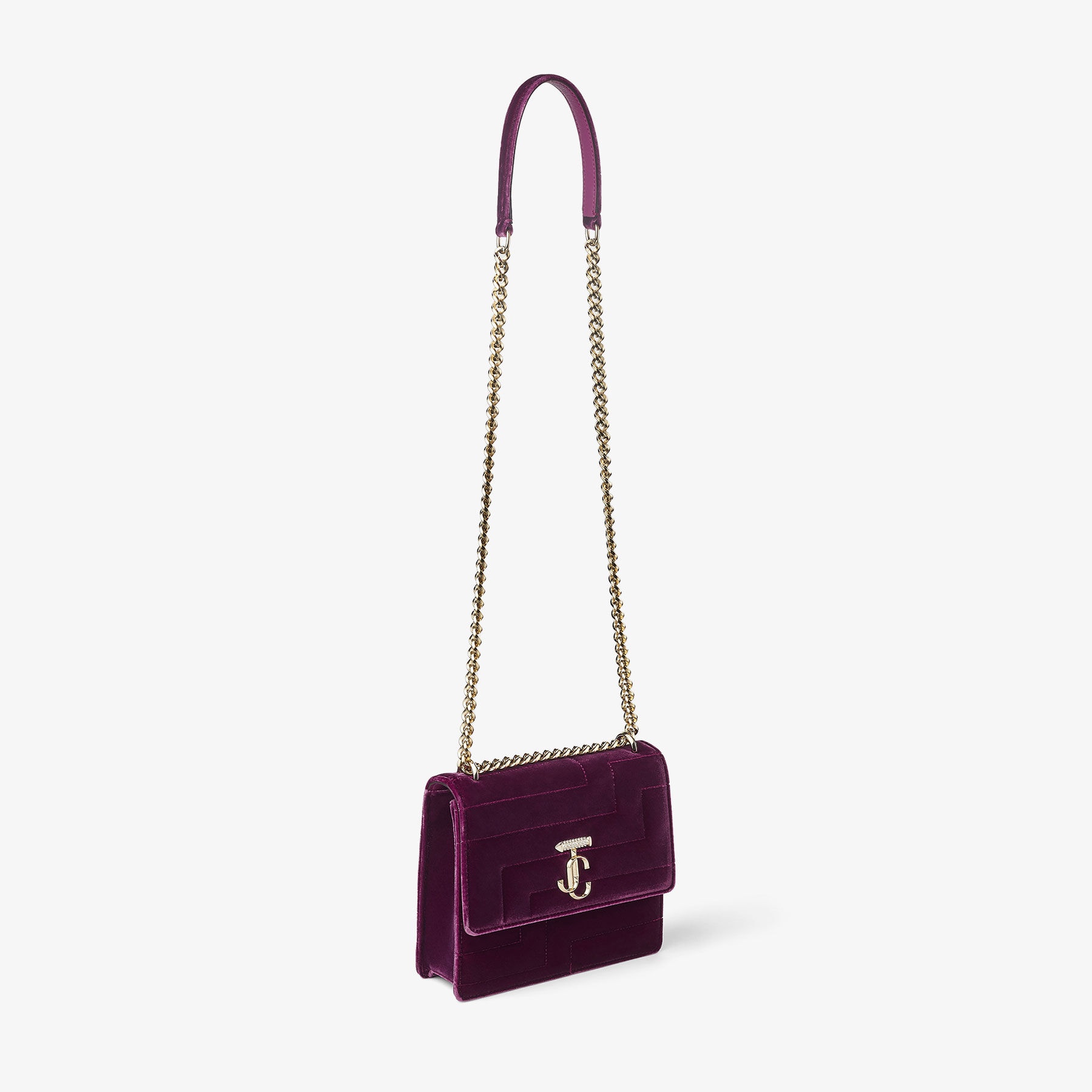 JIMMY CHOO Avenue Quad Boysenberry Avenue Velvet Shoulder Bag with Crystal  Bar | REVERSIBLE