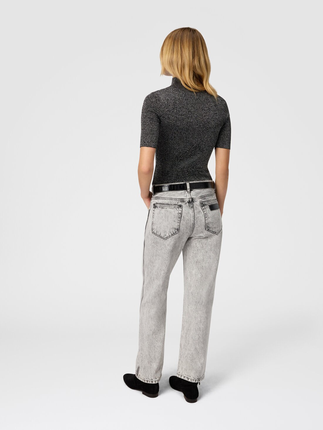 Mock Neck Sweater with Lamé Threads - 3