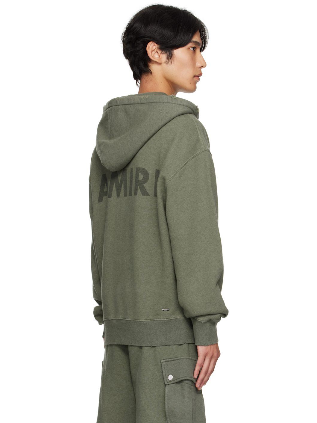 Khaki 'AMIRI' Stencil Oversized Hoodie - 3