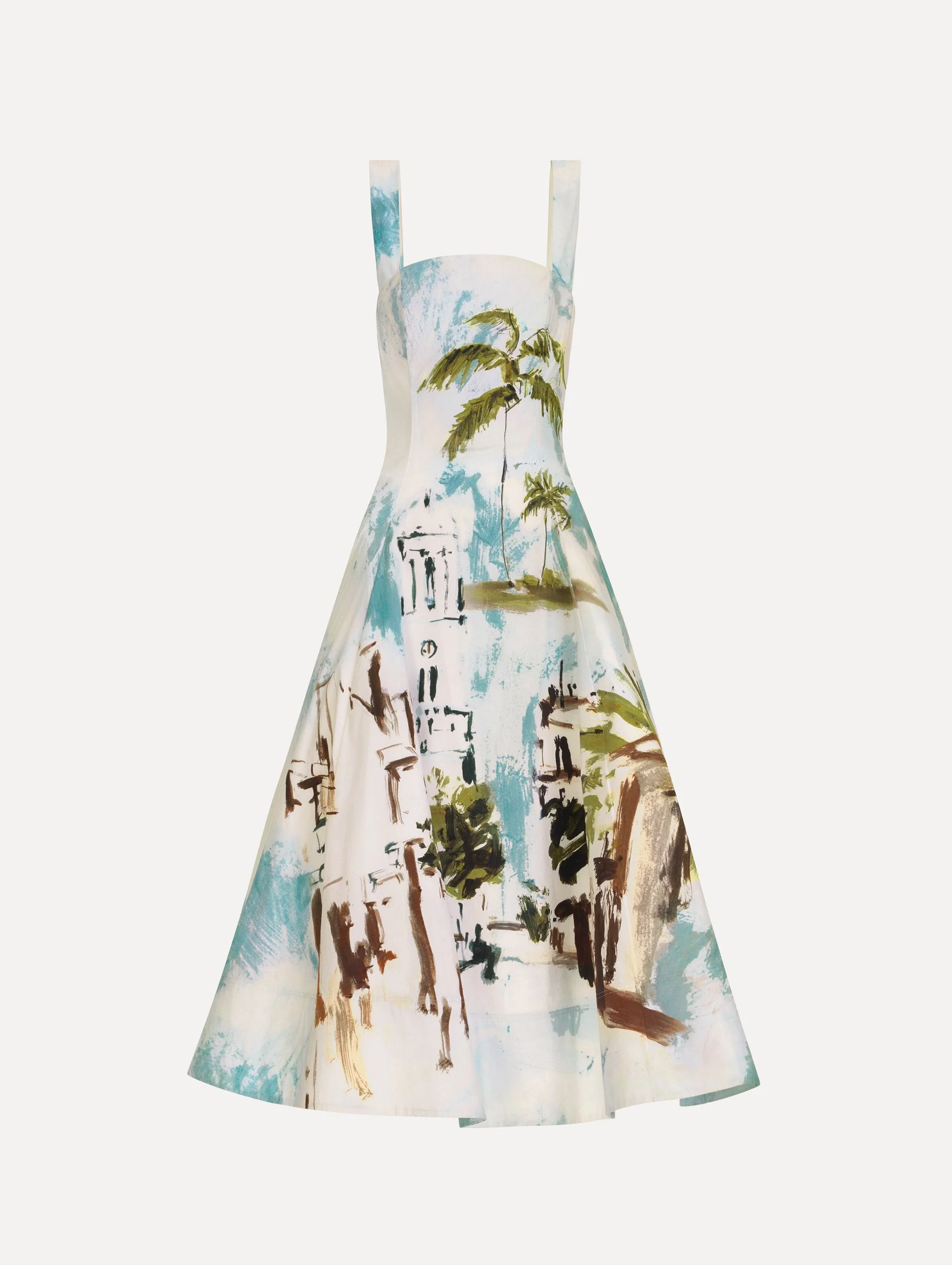 DOMINICAN LANDSCAPE COTTON POPLIN SLEEVELESS DRESS - 1