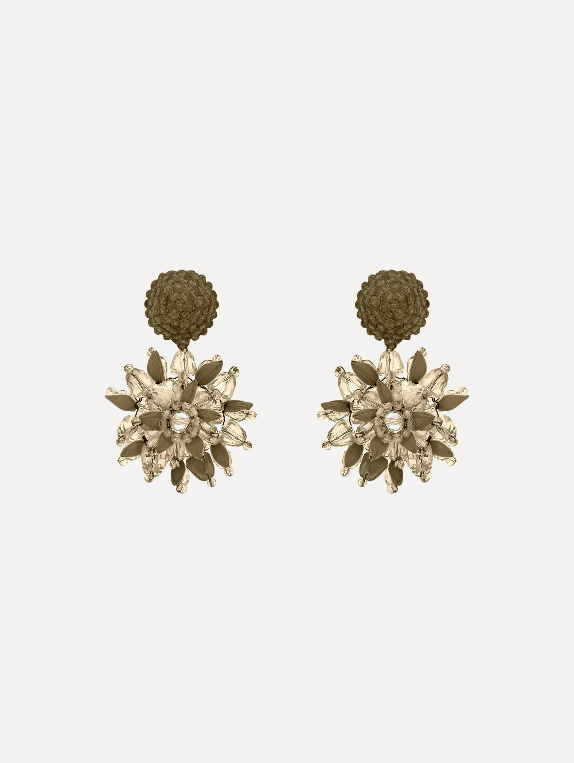 RAFFIA & BEADED FLOWER EARRINGS - 1