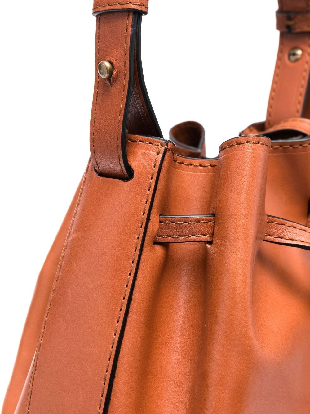 Saddle leather drawstring bucket bag - 3