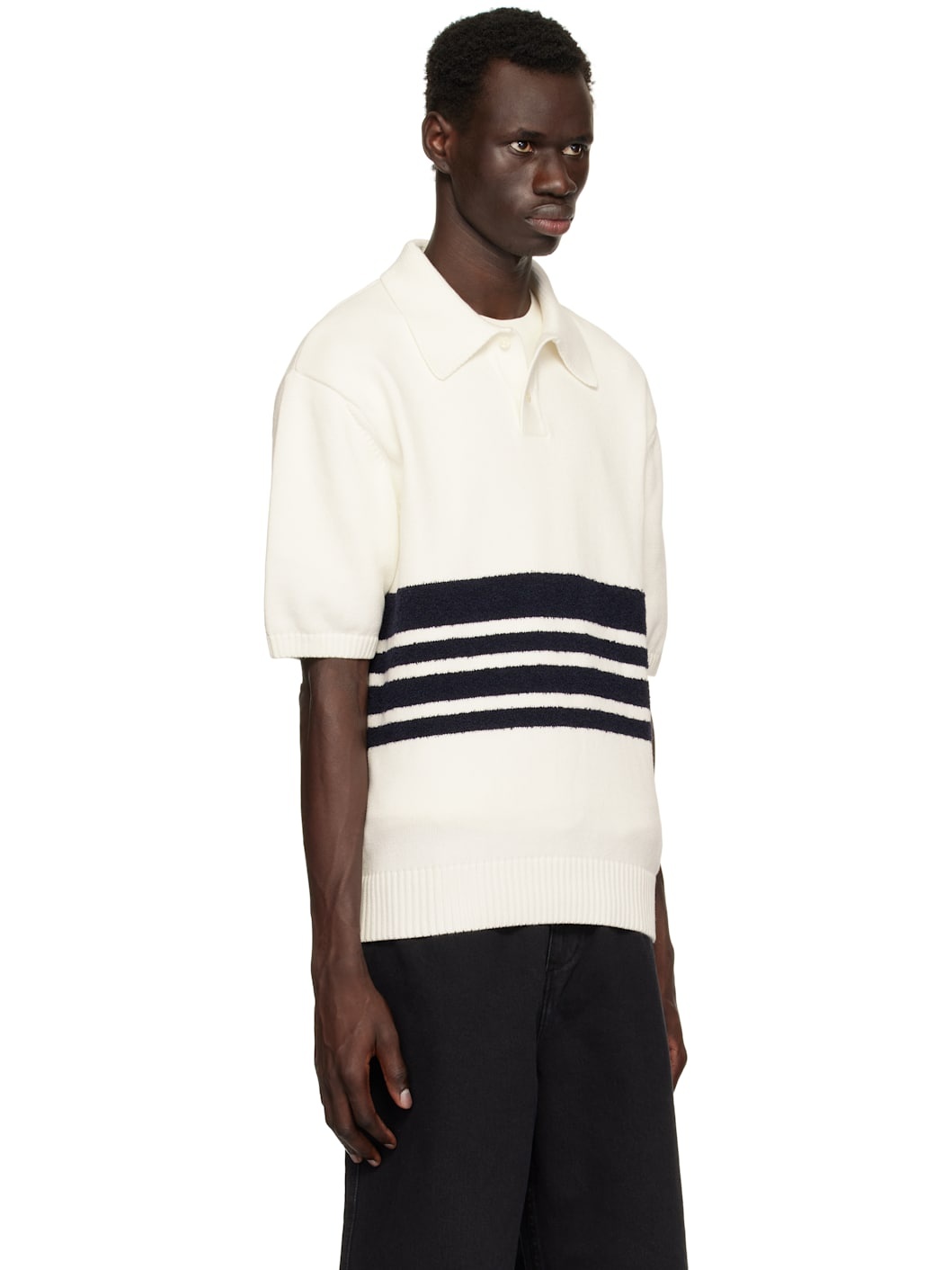 White & Black Panel Knit Polo - 2