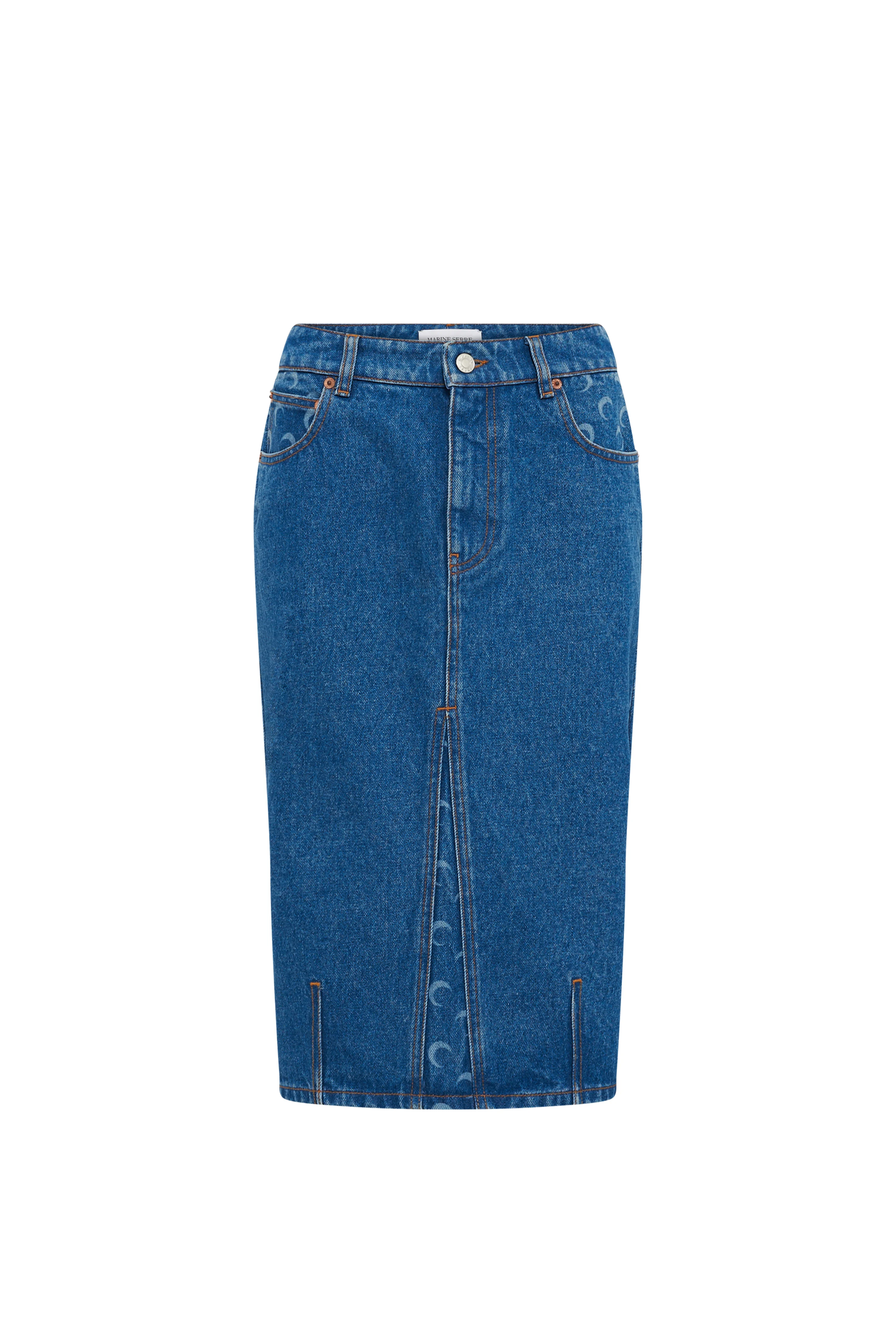 MOON LASER BLUE WASH DENIM KNEE LENGTH SKIRT - 1
