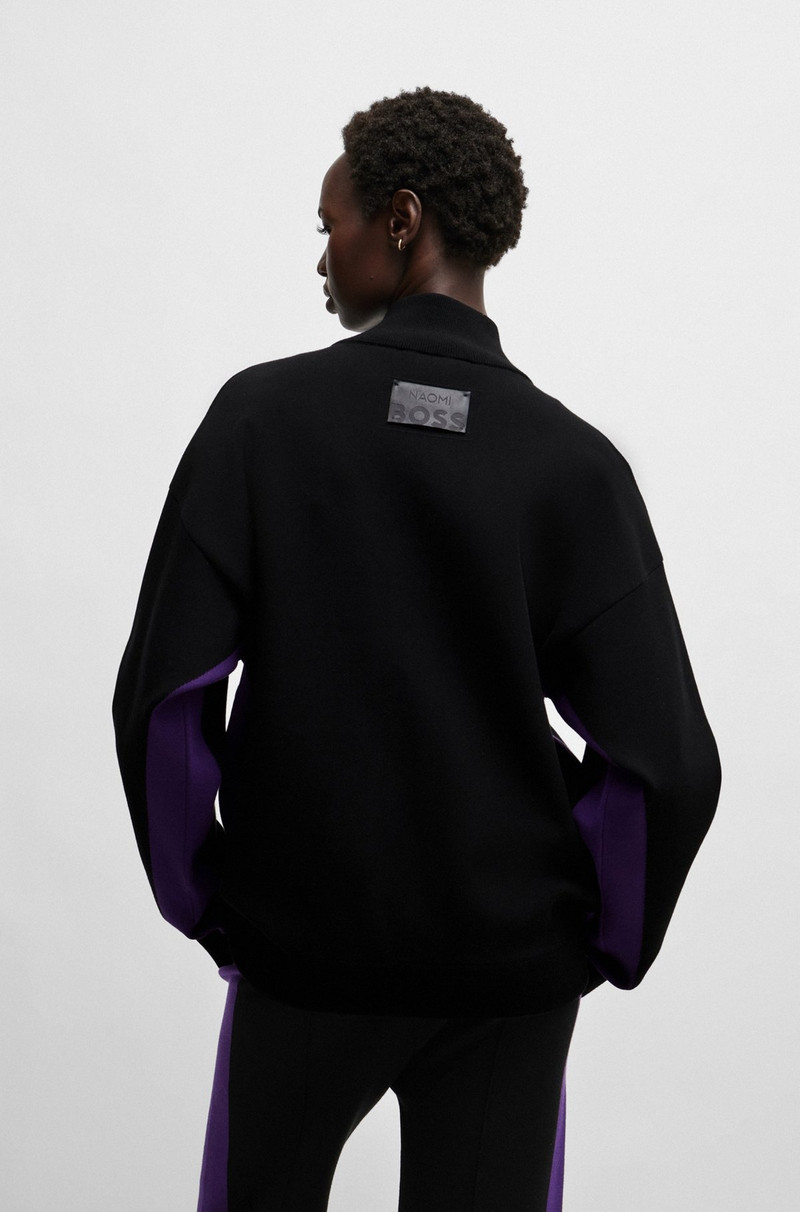 NAOMI X BOSS ZIP-UP KNITTED JACKET WITH LOGO PATCH 4
