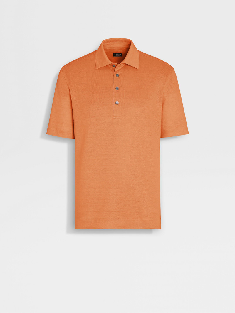 BRIGHT ORANGE LINEN POLO SHIRT 1