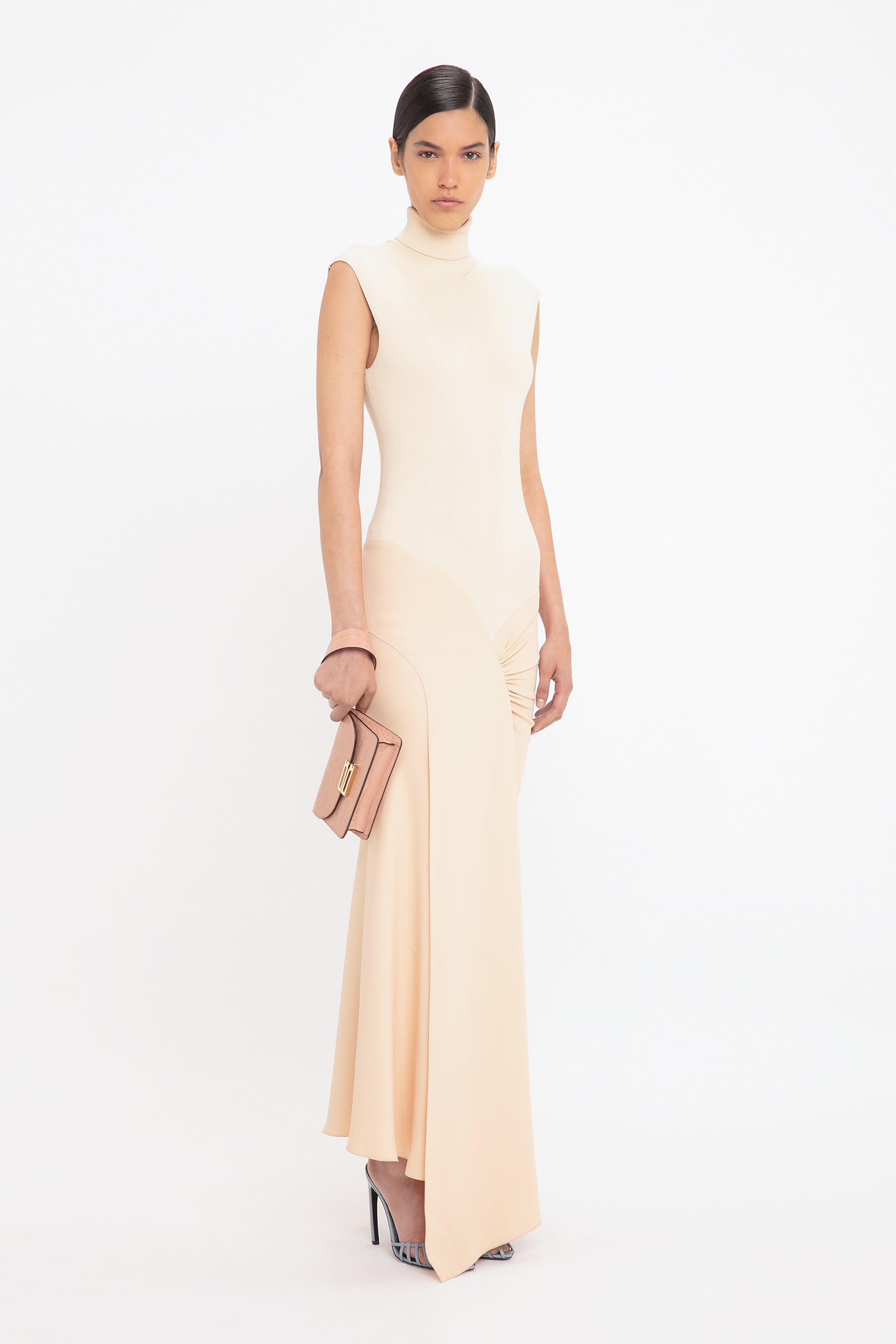 Cap Sleeve Knit Detail Midi In Pale Peach - 3