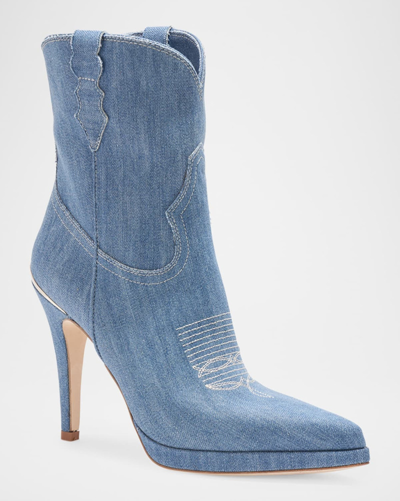 PARTLOW 95mm Camila Denim Western Ankle Boots outlook