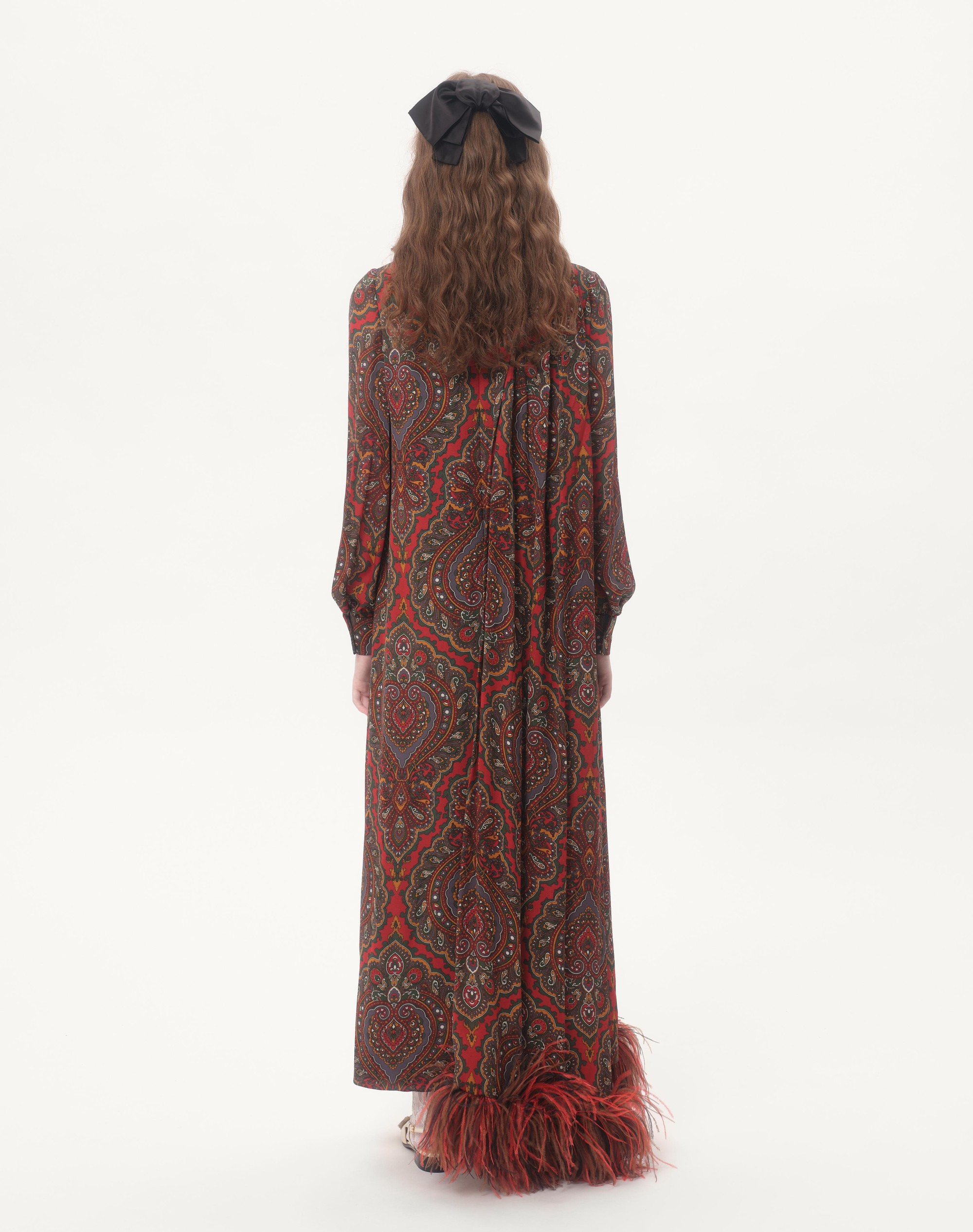 GEORGETTE MIDI DRESS WITH VOYAGE IMAGINAIRE CASHMERE PRINT WITH FEATHERS - 9