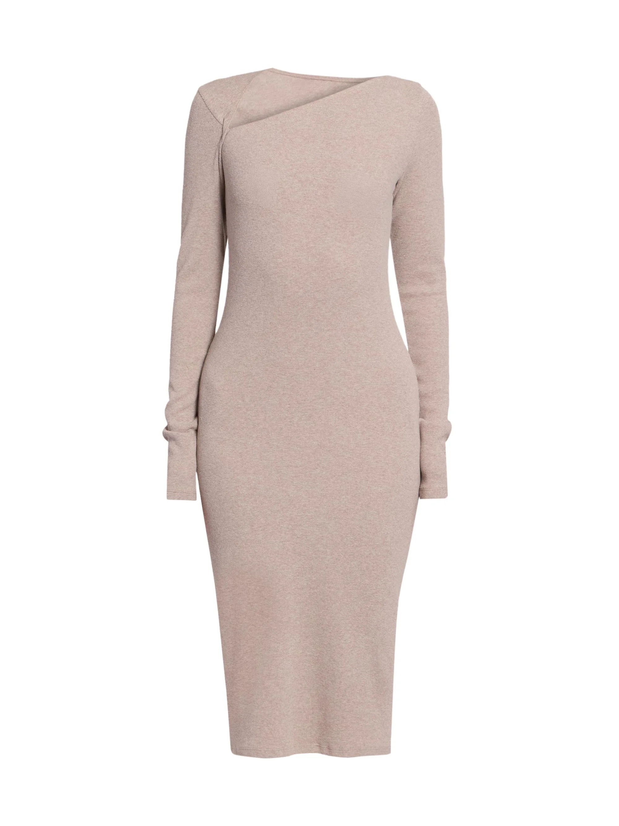 Women's Rib-Knit Cotton-Wool Sheath Midi Dress - Taupe - 1