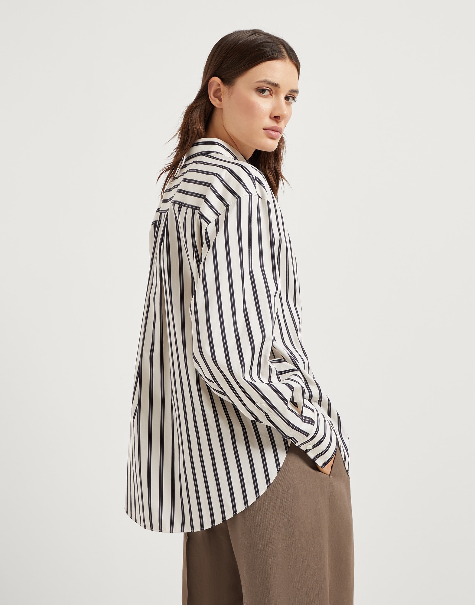 Regimental cotton and silk poplin shirt with glistening herbarium embroidery - 2