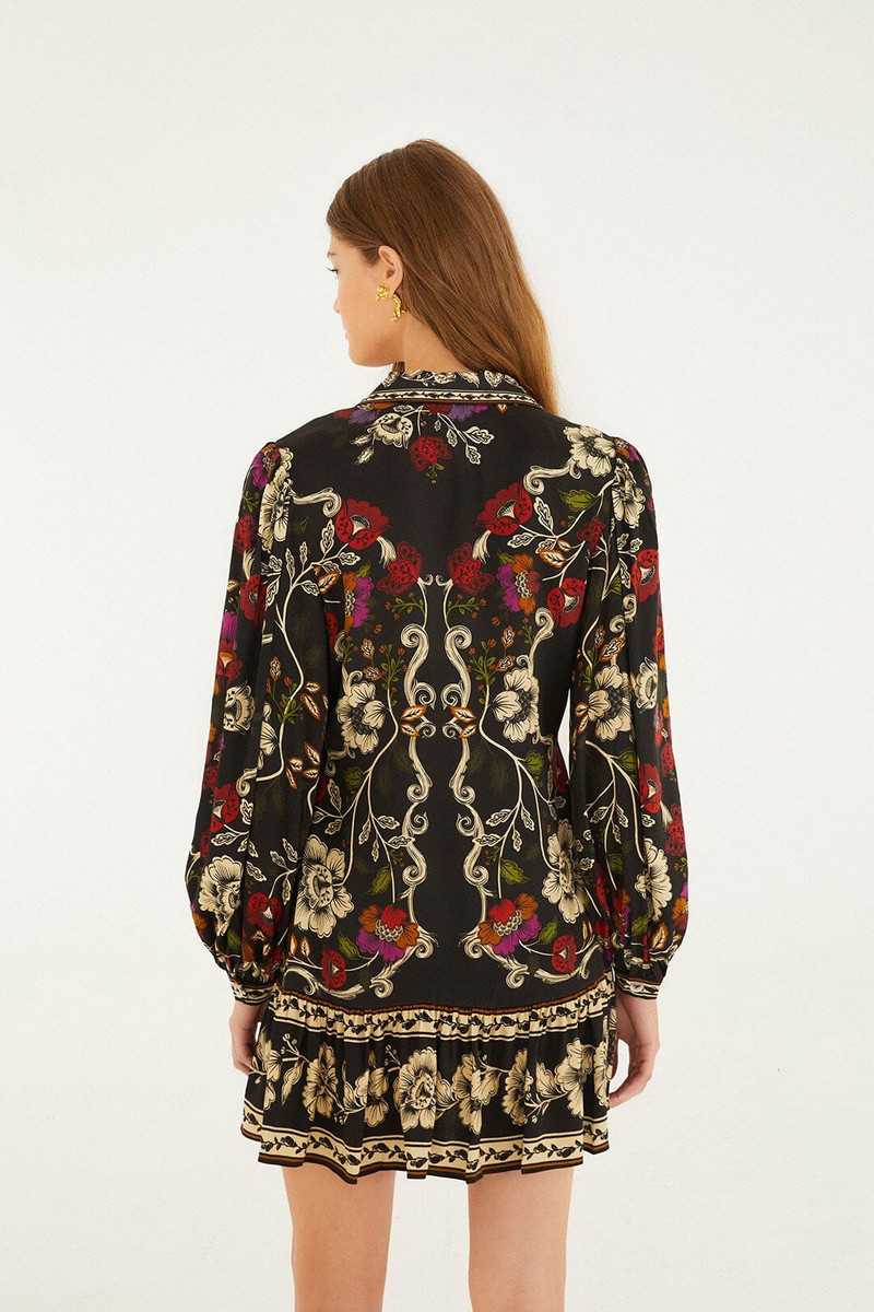 Black Rococo Flowers Lenzing™ Ecovero™ Viscose Mini Dress 3