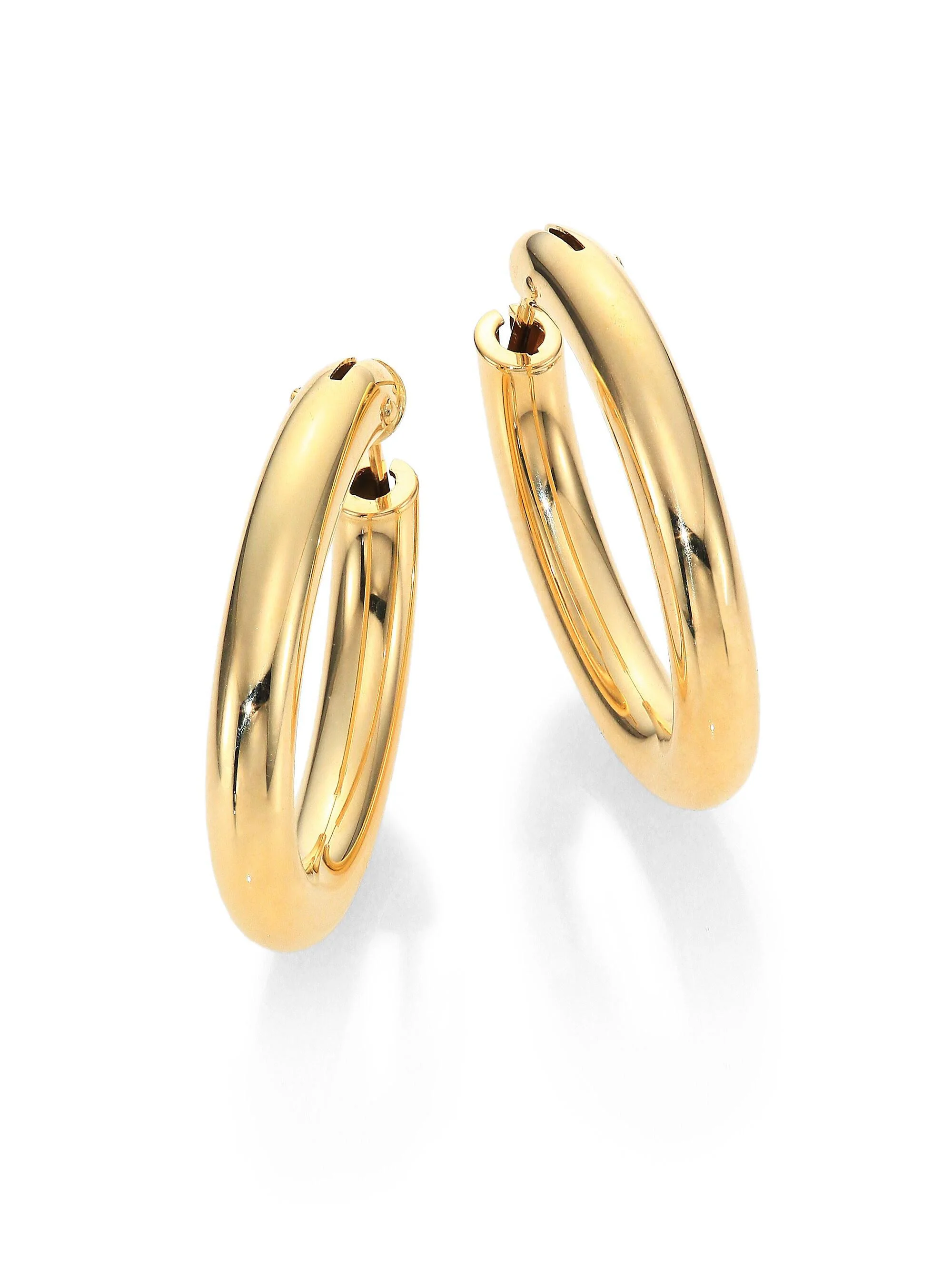 Women's 18K Yellow Gold Oval Hoop Earrings/1.05" - Gold - 1